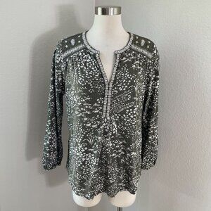 Lucky Brand Womens Plus 1X Floral Embroidered Blouse Boho Long Sleeve Shirt Top